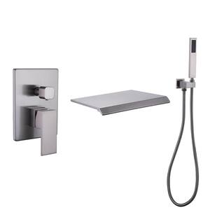 Hlihome Single-Handle 1-Spray Wall-Mounted Tub Faucet with 2 GPM Handheld Shower in Brush Nickle (Valve Included) LYJ-7014-BN