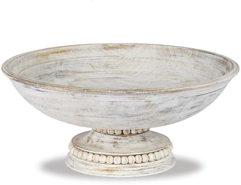 White Wash and Gray Beaded Wood Pedestal Bowl