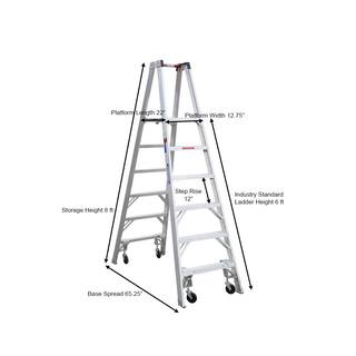 Werner 12 ft. Reach Aluminum Platform Twin Step Ladder with Casters 300 lb. Load Capacity Type IA Duty Rating PT376-4C