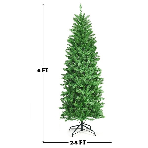 Costway 6Ft Prelit Artificial Pencil Christmas Tree Hinged Fir PVC