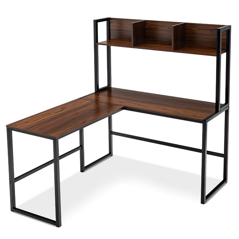 Reversible L-shaped Corner Desk With Storage Bookshelf