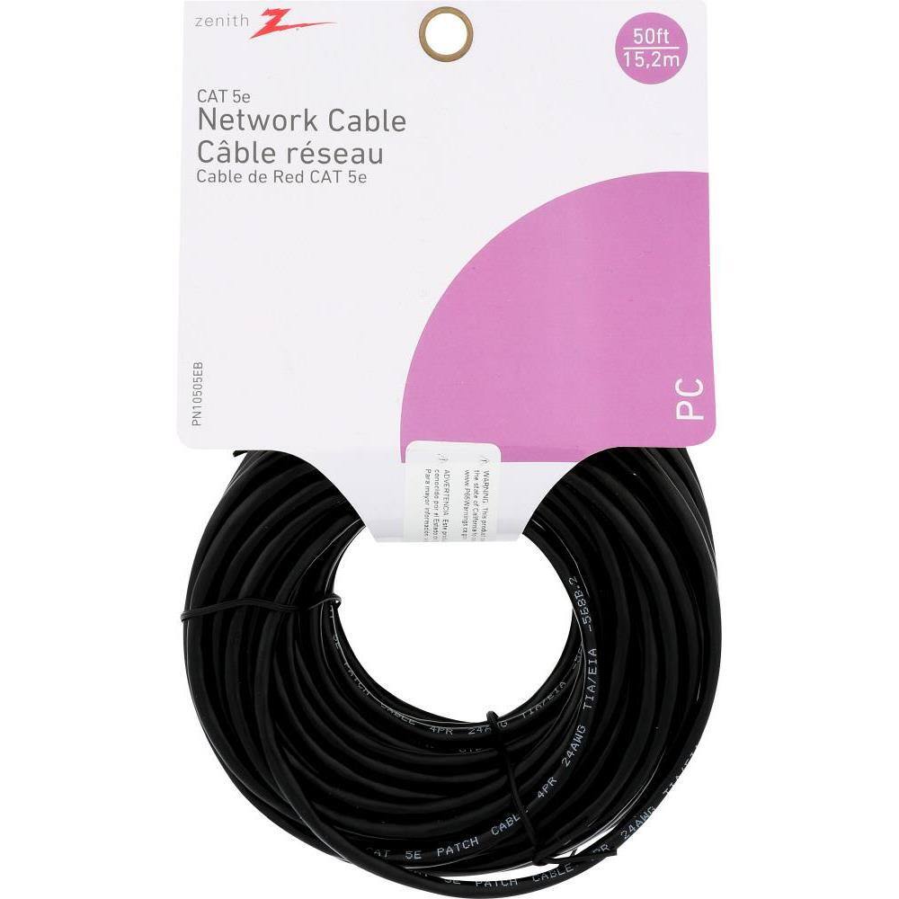 Zenith 50 ft. CAT5e RJ45 Ethernet Network Cable Black PN10505EB