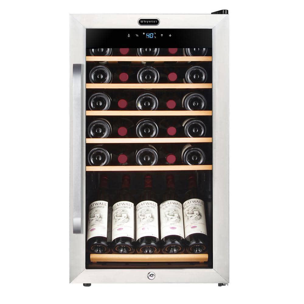 Whynter 34Bottle Freestanding Stainless Steel Wine Refrigerator with Display Shelf and Digital Control