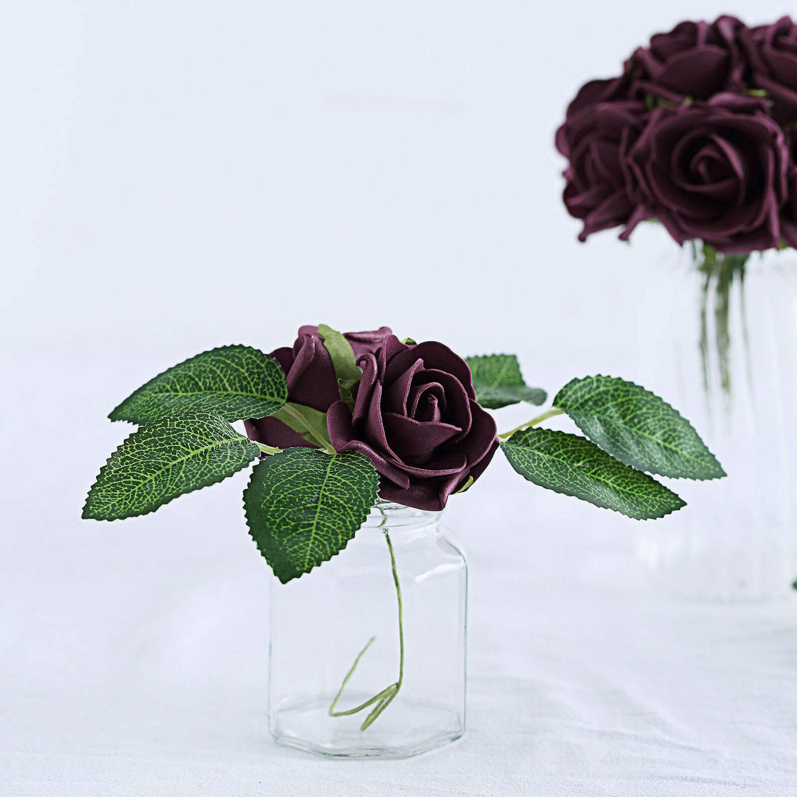 24 Roses Eggplant Artificial Foam Flowers With Stem Wire and Leaves 2