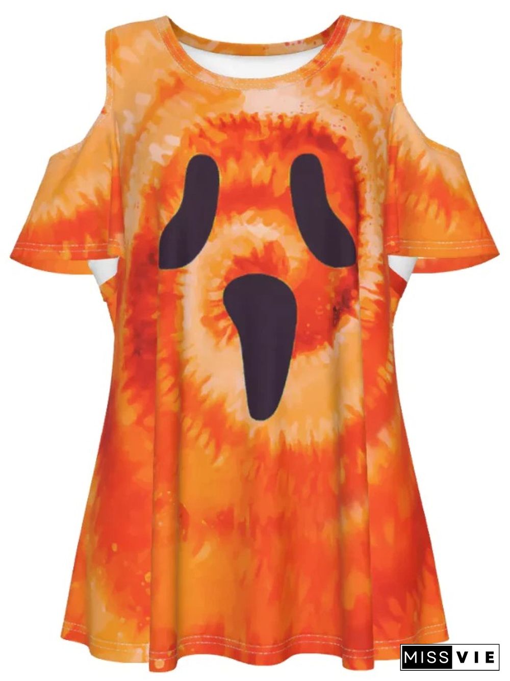 Pumpkin Tie-dye Skull Face Print Halloween T-shirt