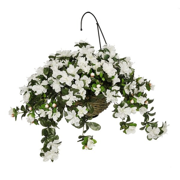 Faux White Azalea Hanging Basket