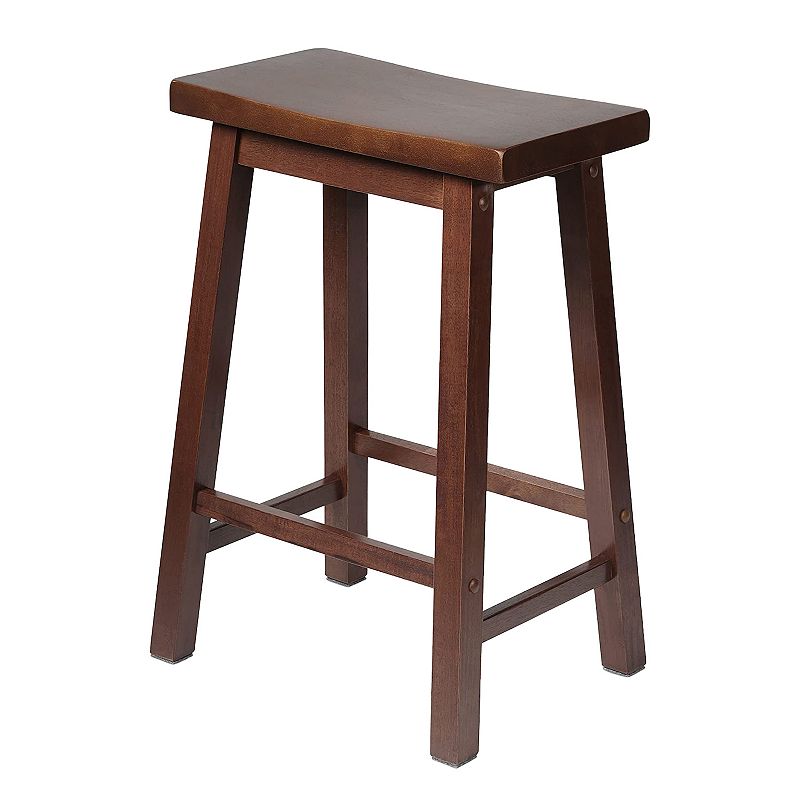 PJ Wood Classic Saddle-Seat 24 Inch Kitchen， Table， and Bar Counter Stool， Walnut (2 Pack)