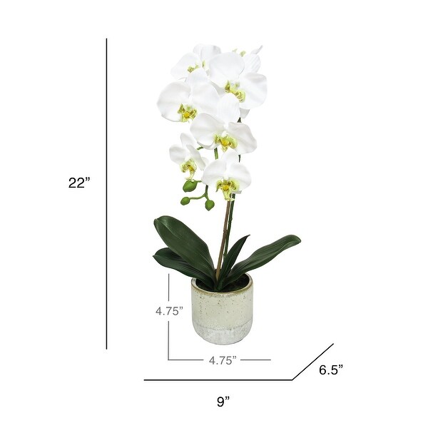 White Artificial Phalaenopsis Orchid Flower Arrangement in Half Glazed Ceramic Pot 22in