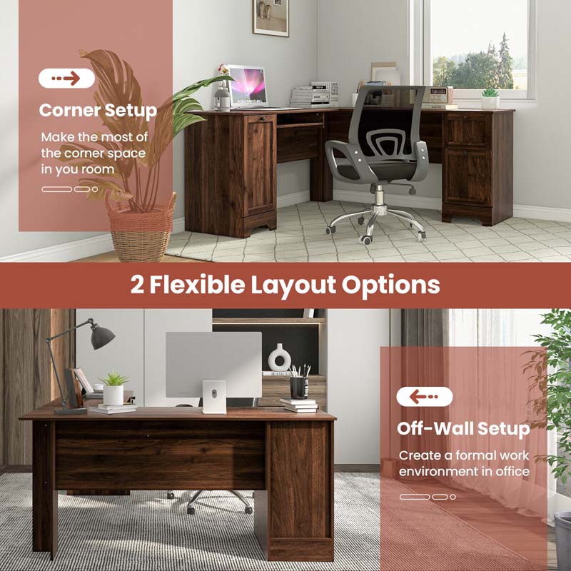 L-Shaped Corner Desk with Storage Drawers & Keyboard Tray, Space-Saving Home Office Computer Desk