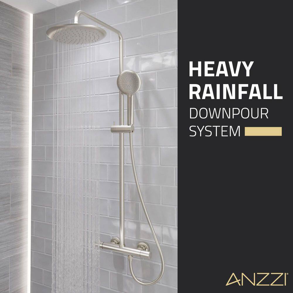 ANZZI Downpour 5-Spray Patterns with 9.5 in. Wall Mount Rainfall Dual Shower Head in Brushed Nickel SH-AZ101BN