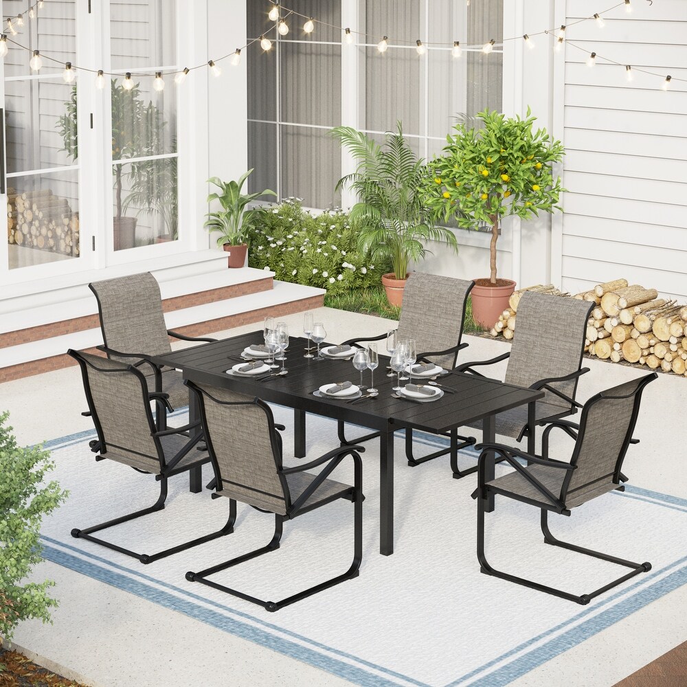 7 PCS Outdoor Patio Dining Set  6 Spring Motion Chairs  1 Rectangular Expandable Table