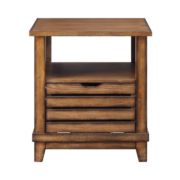 Wooden End Table with Drop-down Door in Oak Finish