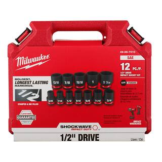 MW SHOCKWAVE 12 in. Drive SAE 6 Point Impact Socket Set (12-Piece) 49-66-7010