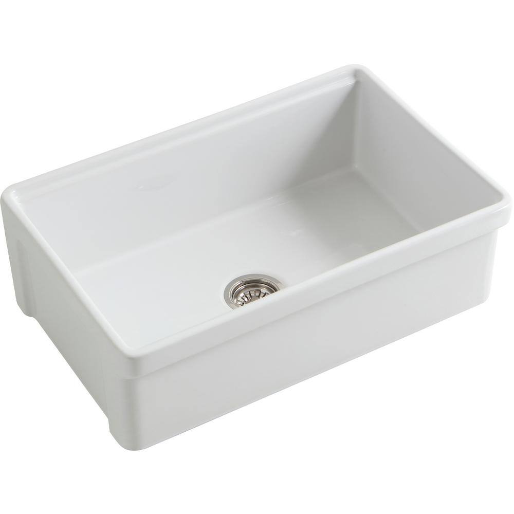 Empire Industries Tosca Farmhouse Fireclay 30 in. Single Bowl Kitchen Sink in White with Cutting-Board Bottom Grid and Strainer TO30