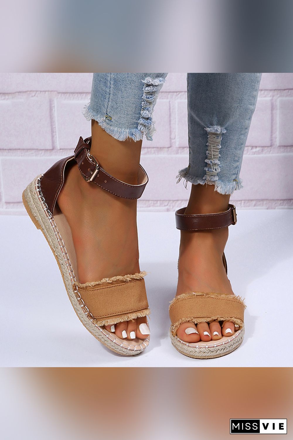 Open Toe One Band Color Block Flat Sandals