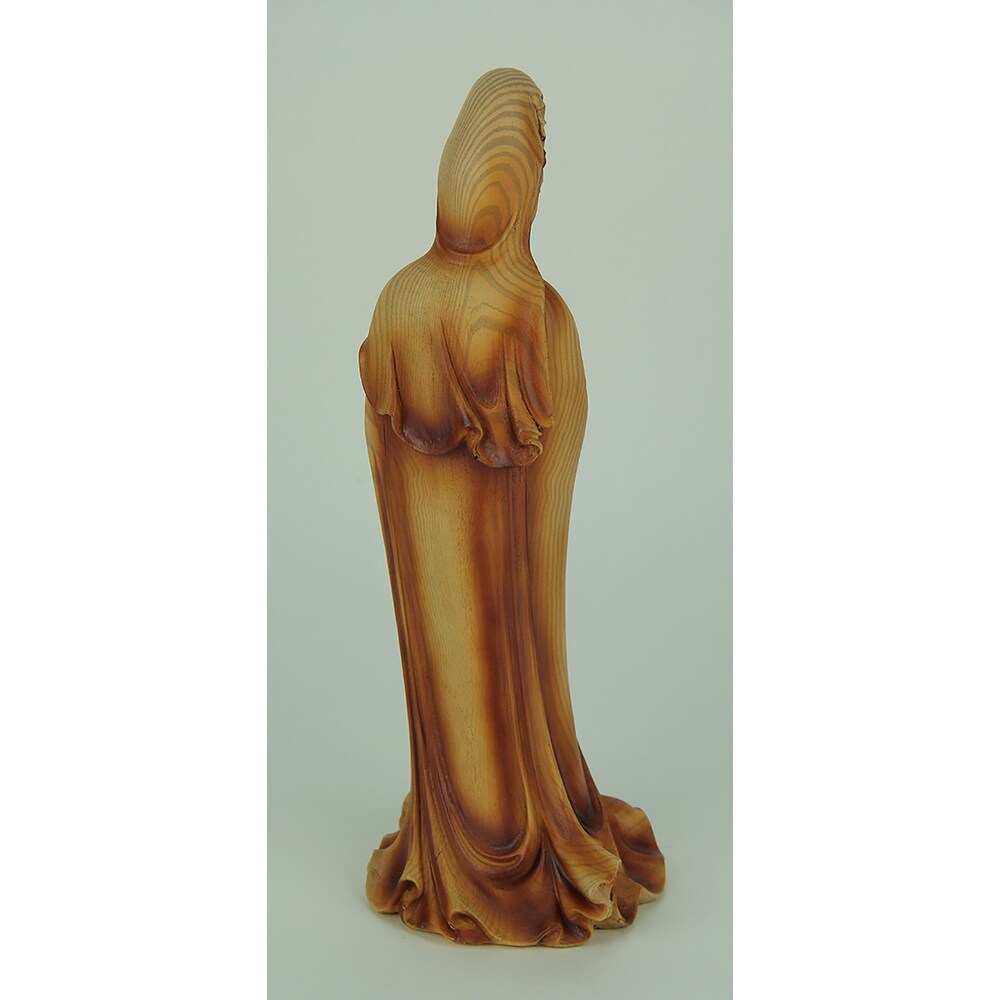 Guanyin Goddess Of Mercy Faux Carved Wood Look Statue   11.75 X 4.25 X 4 inches