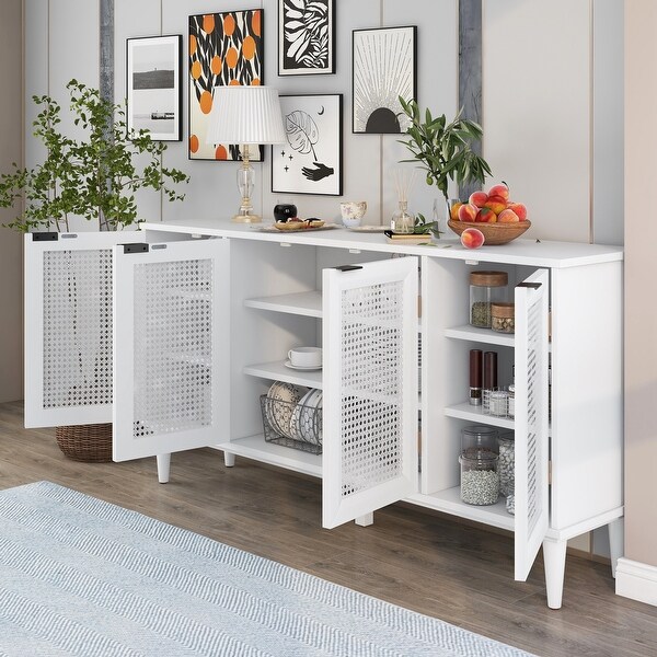 Nestfair Large Storage Space Sideboard Console Table with Artificial Rattan Door