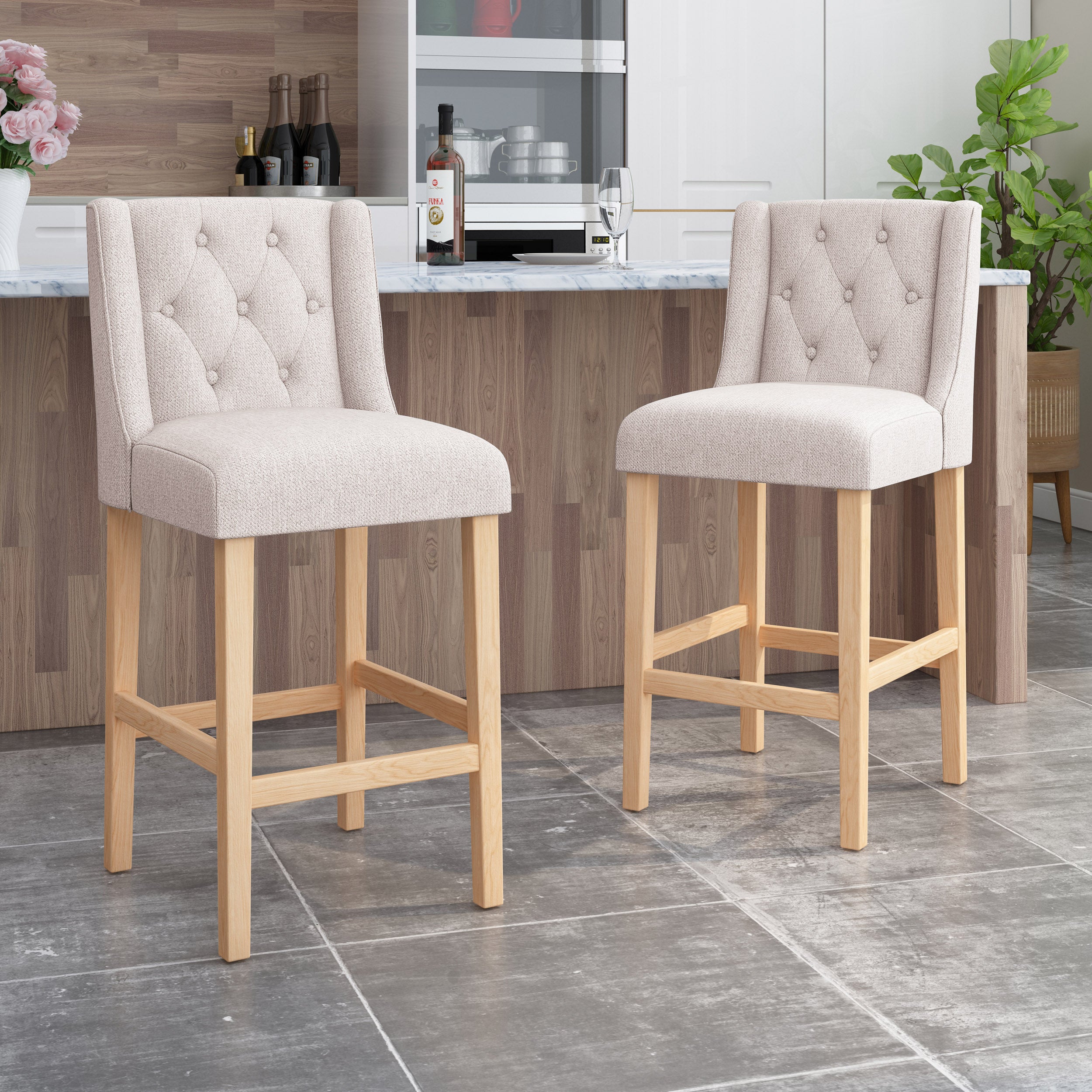 Zaydrian Button Tufted Fabric Wingback Bar Stool (Set of 2)