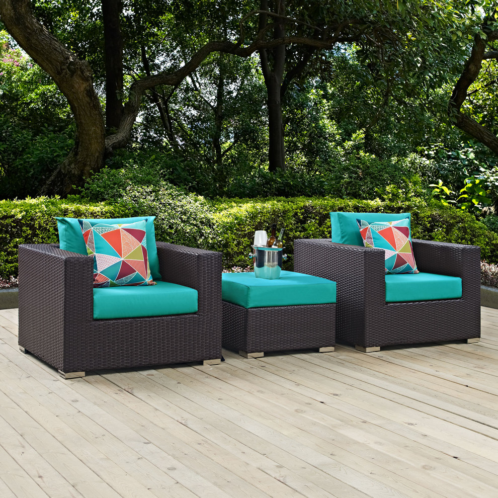 Convene 3 Piece Outdoor Wicker Rattan Sofa Set   Tropical   Outdoor Lounge Chairs   by Modway  Houzz