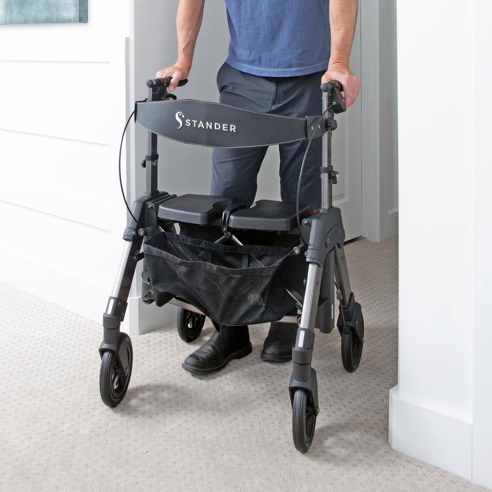 Stander EZ Fold-N-Go 4-Wheel Bariatric Rollator with Large Seat in Black 4360-BW