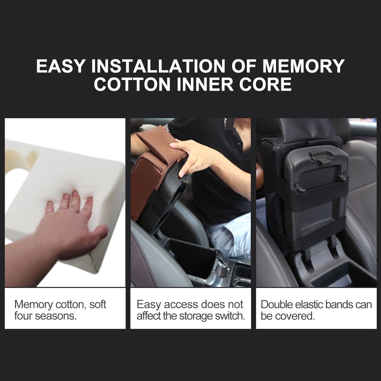 Car Armrest Box Interior Decor Protection Accessories， Waterproof Universal PU Leather Center Console Cover with 2 Straps， Memory Foam Arm Seat Box Cushion Pad Fit for Most Car Truck SUV