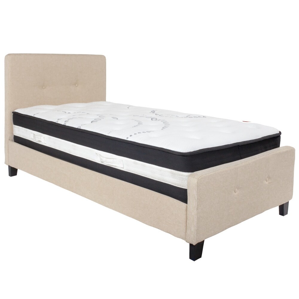 Button Tufted Upholstered Platform Bed with Pocket Spring Mattress