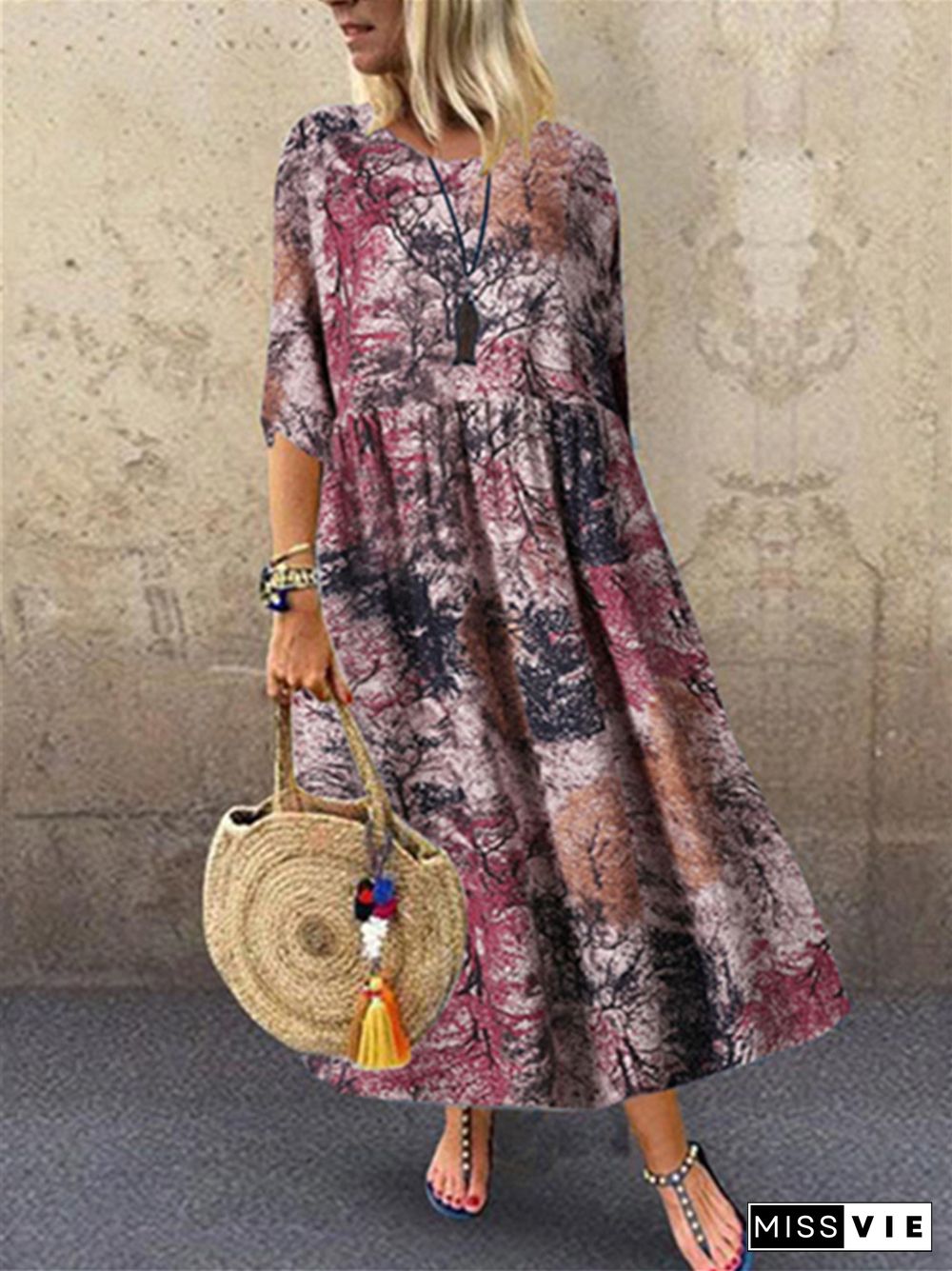 New Summer Printed Casual Dress Long Skirt