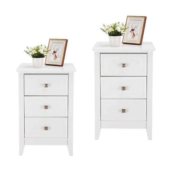 Upgraded White Night Stands for Bedrooms Set of 2， Modern Nightstand with 3 Drawers， Wooden Bed Side Table/Night Stand - - 37628318