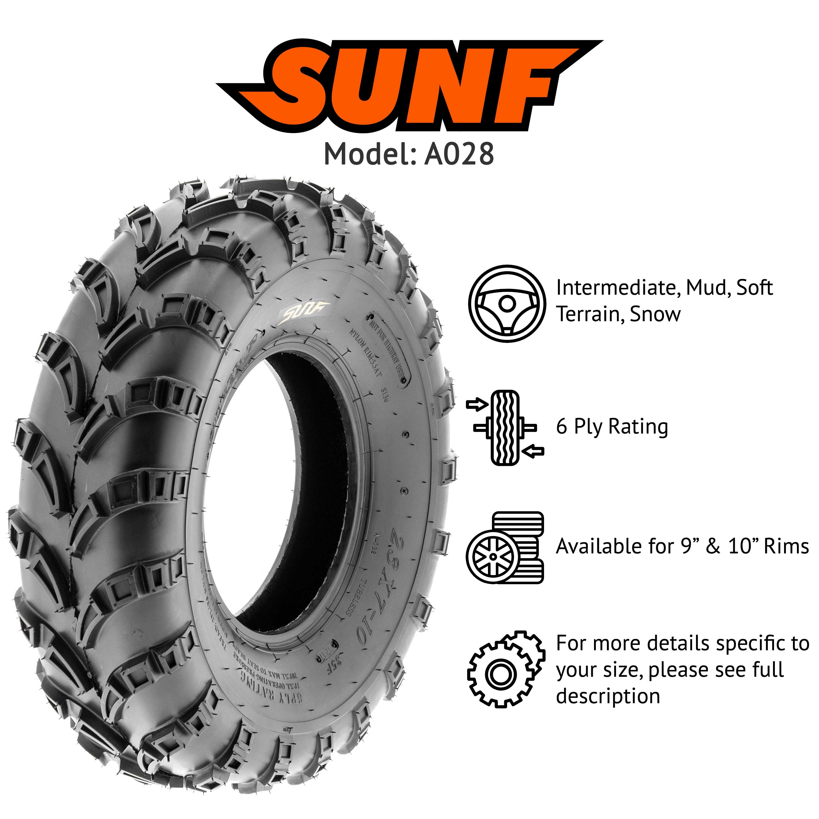 SunF ATV Tires A028 23x7-10 23x7x10 6 PR (Single)