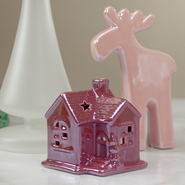 Pink Ceramic House Christmas Tabletop Decoration