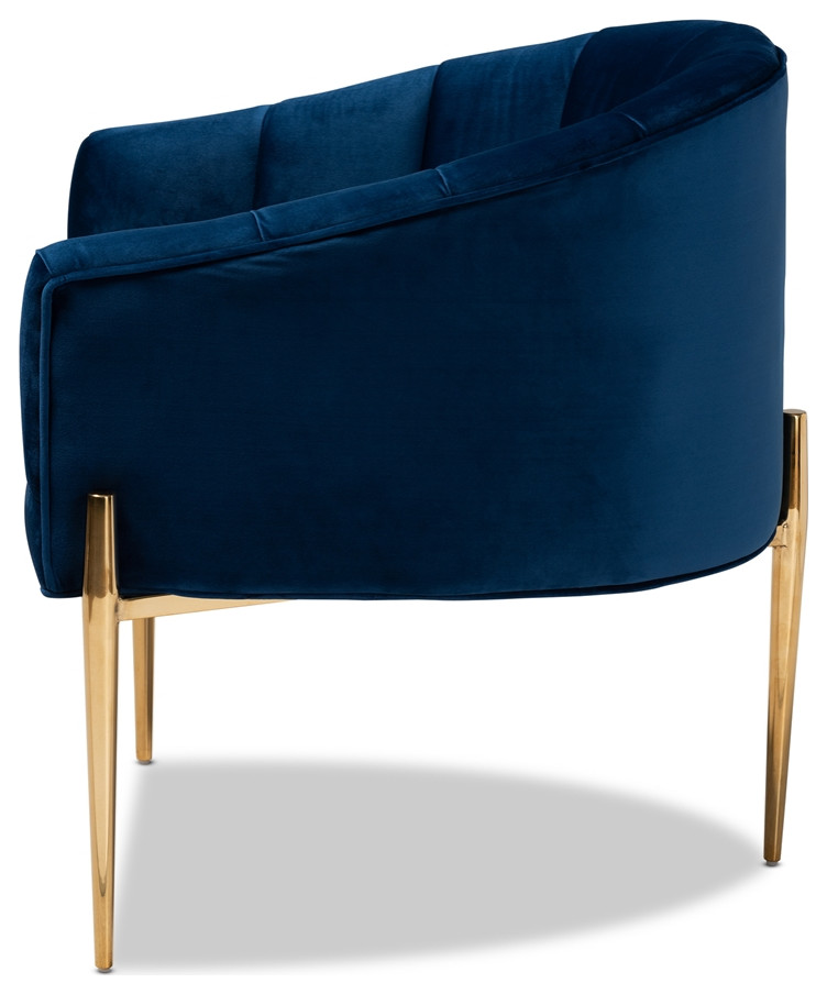 Glam  ampLuxe Navy Blue Velvet Fabric Upholstered Gold Finished Accent Chair   Midcentury   Armchairs And Accent Chairs   by Imtinanz  LLC  Houzz