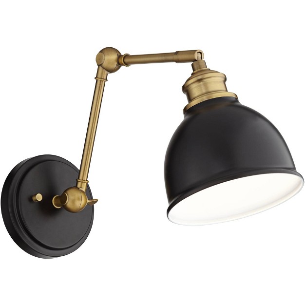 Barnes And Ivy Sania Modern Swing Arm Wall Lamps Set Of 2 Black Brass Plug in Light Fixture Adjustable Up Down Shade For Bedroom Bedside Living Room