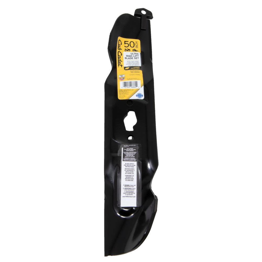 Cub Cadet Original Equipment High Lift Blade Set for Select 50 in. Riding Lawn Mowers with S-Shape Center OE# 742-05094 742P05094 490-110-C193