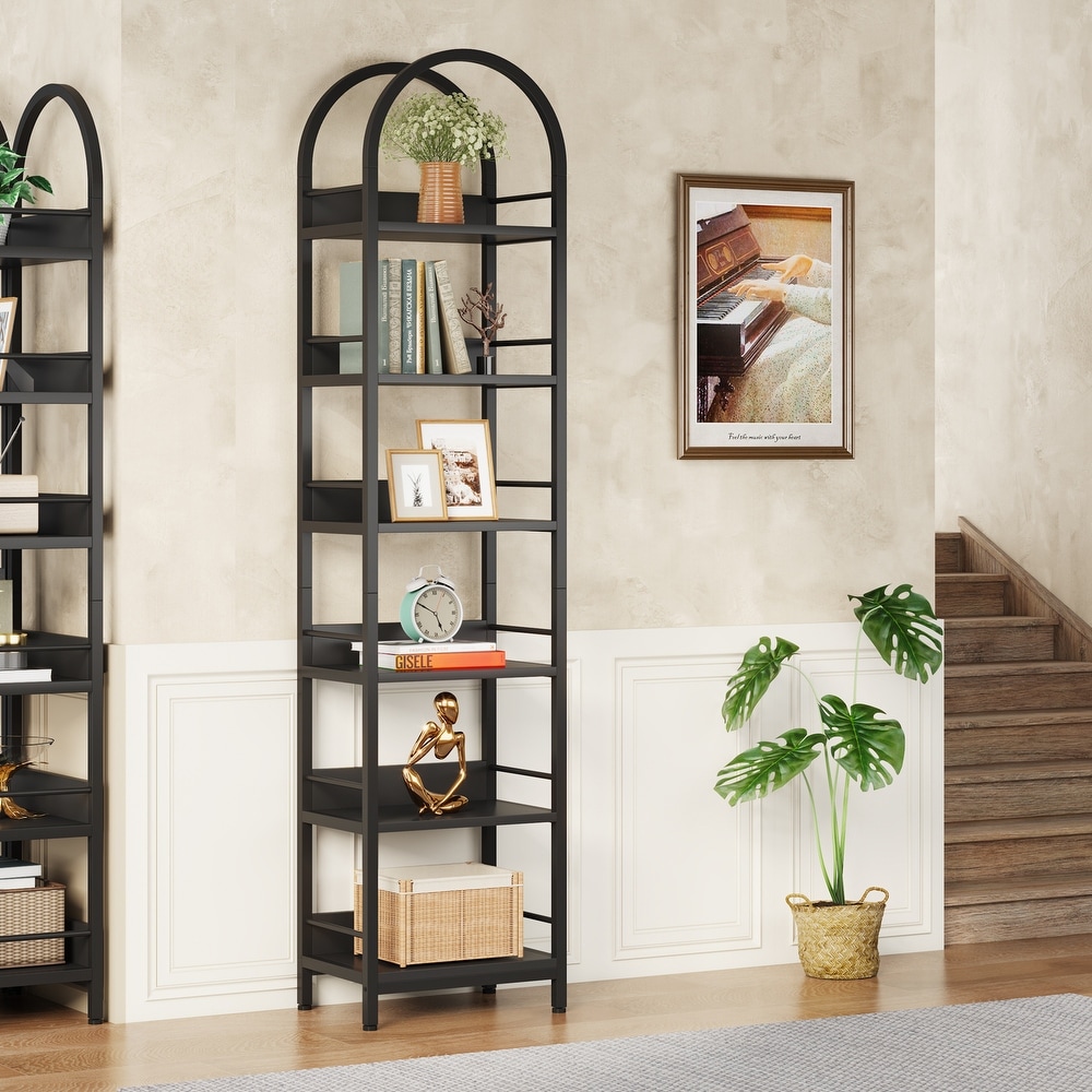 6 Tier Open Bookshelf  Tall Arched Bookcase Narrow Bookshelf