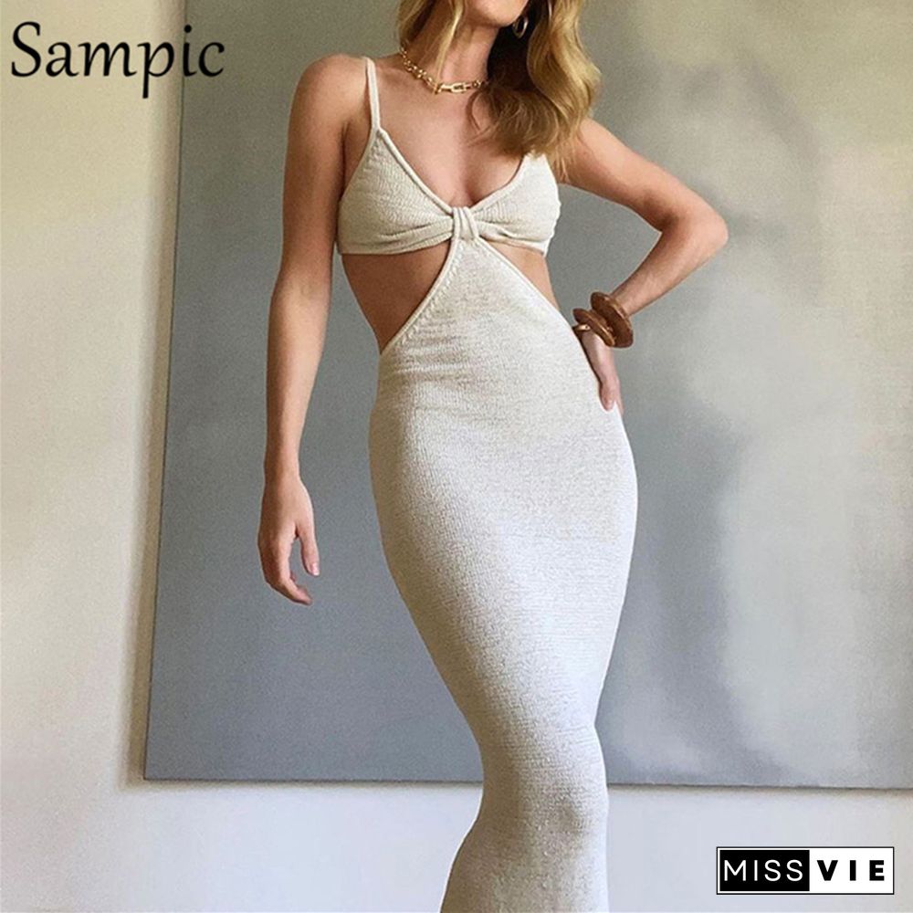 Women Summer Strap Hollow Out Sexy Long Party Bodycon Dress Maxi Ladies V Neck Backless Night Club Cut Out Wrap Dress