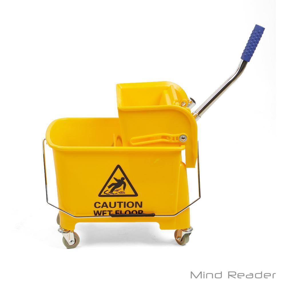 Mind Reader Mobile Heavy Duty Mop Bucket with Down Press Wringer 5.5 gal. Capacity Yellow MOPT20-YLW