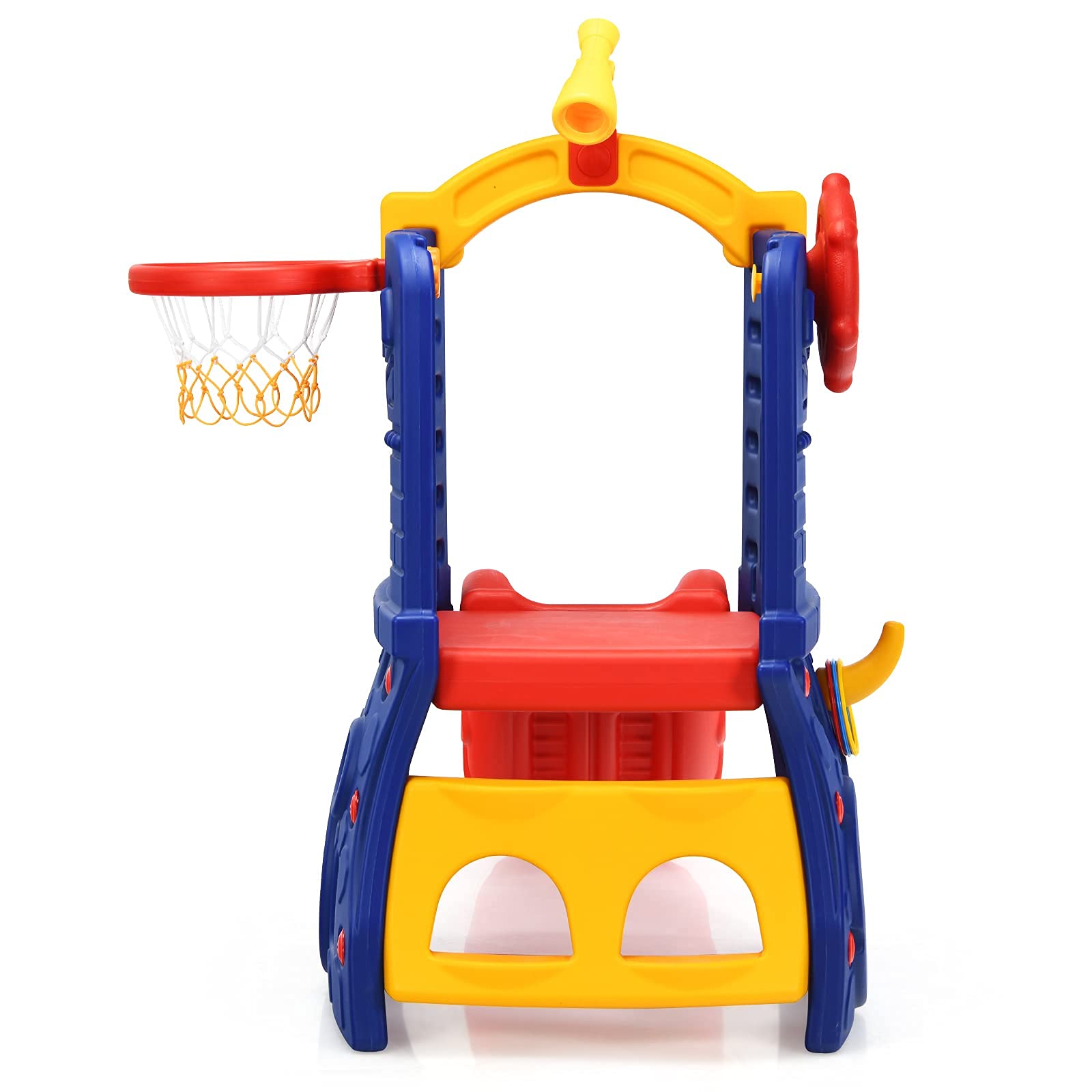 BABY JOY Slide for Kids, 6-in-1 Freestanding Toddler Slide Set with Basketball Hoop (6 in 1 Slide)