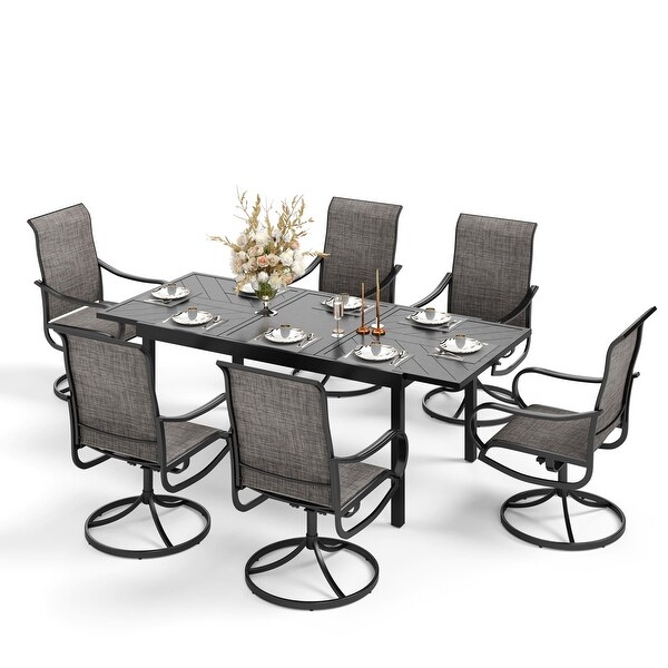 MAISON ARTS 7/9 Patio Dining Set，6/8 Sling Patio Swivel Dining Chairs and 1 Expandable Metal Dining Table