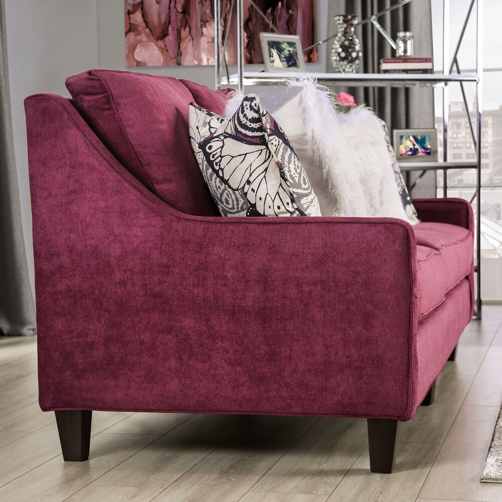 Soll Transitional Plum Chenille Upholstered Sofa by Furniture of America