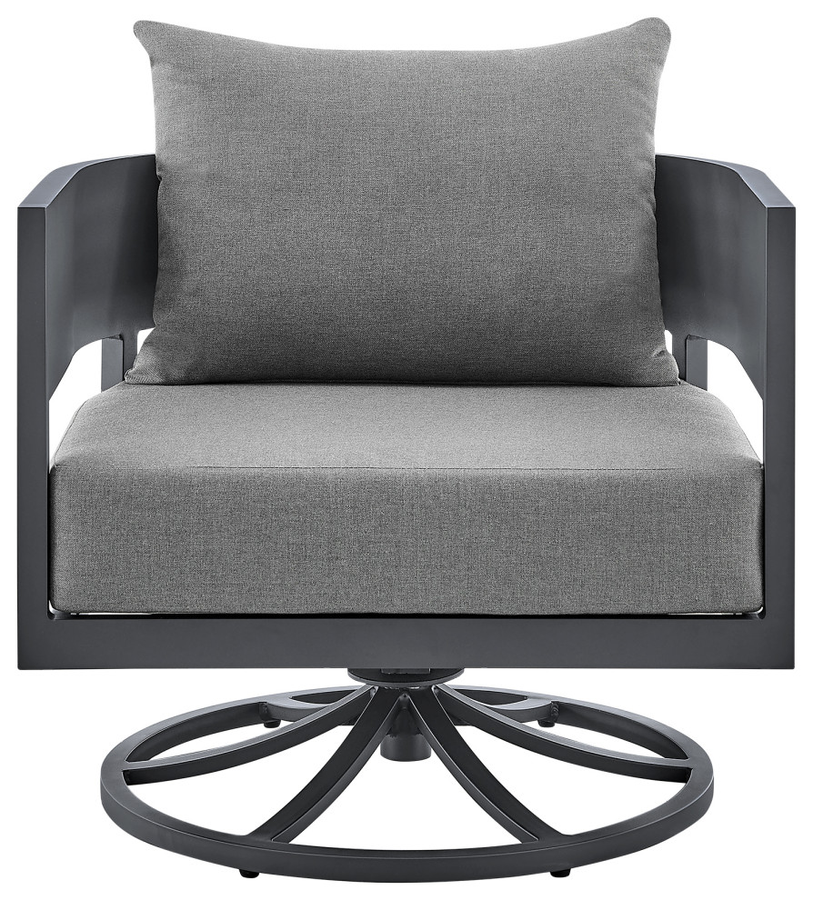 Argiope 3 Piece Patio Swivel Seating Set  Gray Aluminum With Gray Cushions   Transitional   Outdoor Lounge Sets   by Armen Living  Houzz