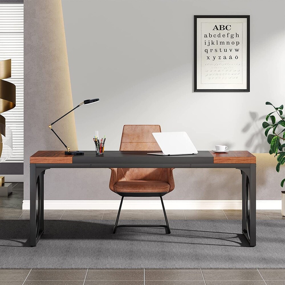 Thicken Wood Executive Desk  Large Office Desk with Metal Frame