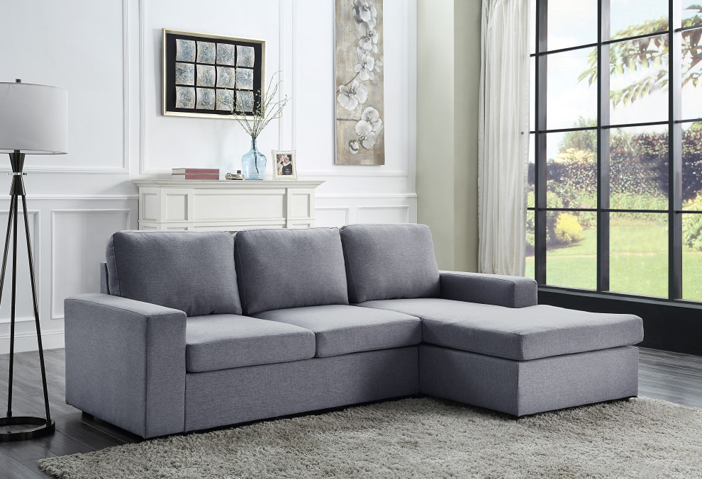 Newlyn Light Gray Linen Reversible Sectional Sofa Chaise   Transitional   Sectional Sofas   by Lilola Home  Houzz