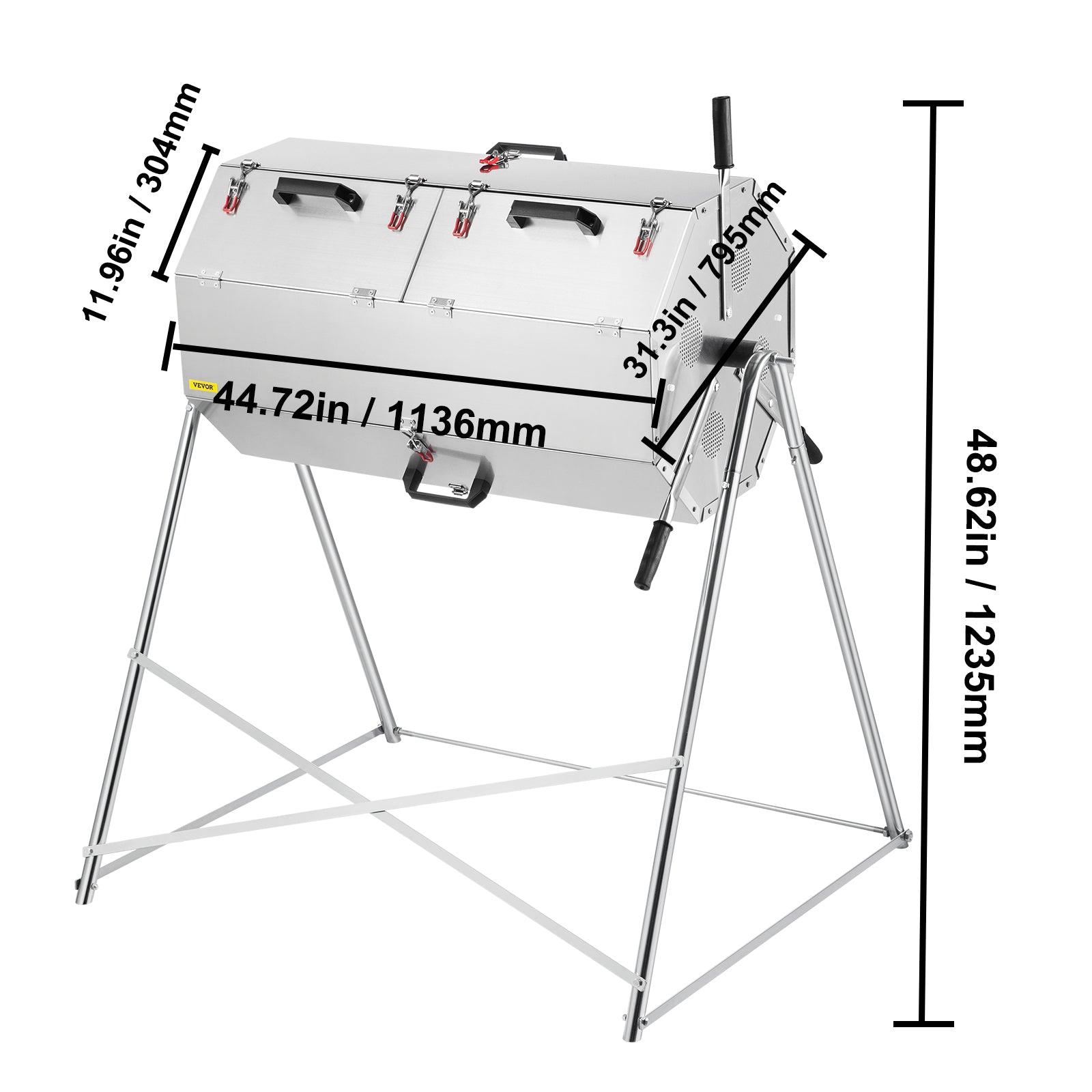VEVOR Compost Tumbler, 106 US Gallons, Rustproof Stainless Steel Dual-chamber Garden Composter, Heavy-duty, All-season Outdoor Compost Bin, Fast-working System for Composting Kitchen ＆ Yard Waste
