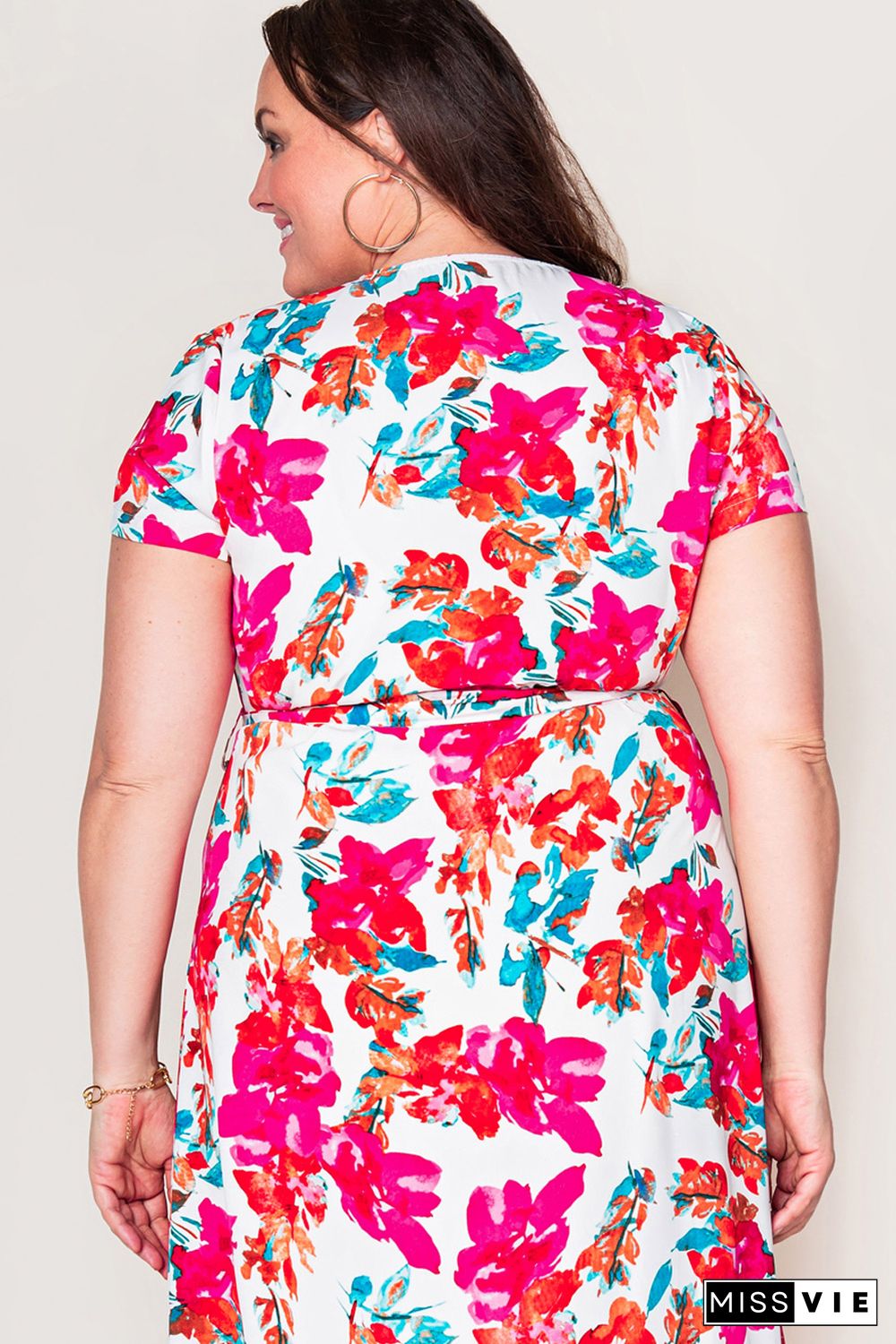 Rose Plus Size Floral Print Wrap Slit Dress