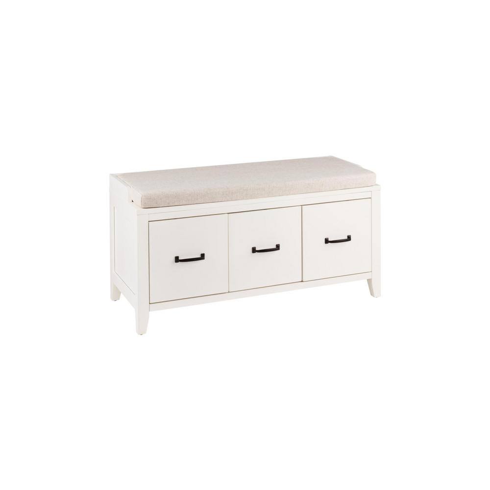 Home Decorators Collection Whitford White Wood Entryway Bench with Cushion and Concealed Storage (38 in. W x 19 in. H) SK19330Ar1-W