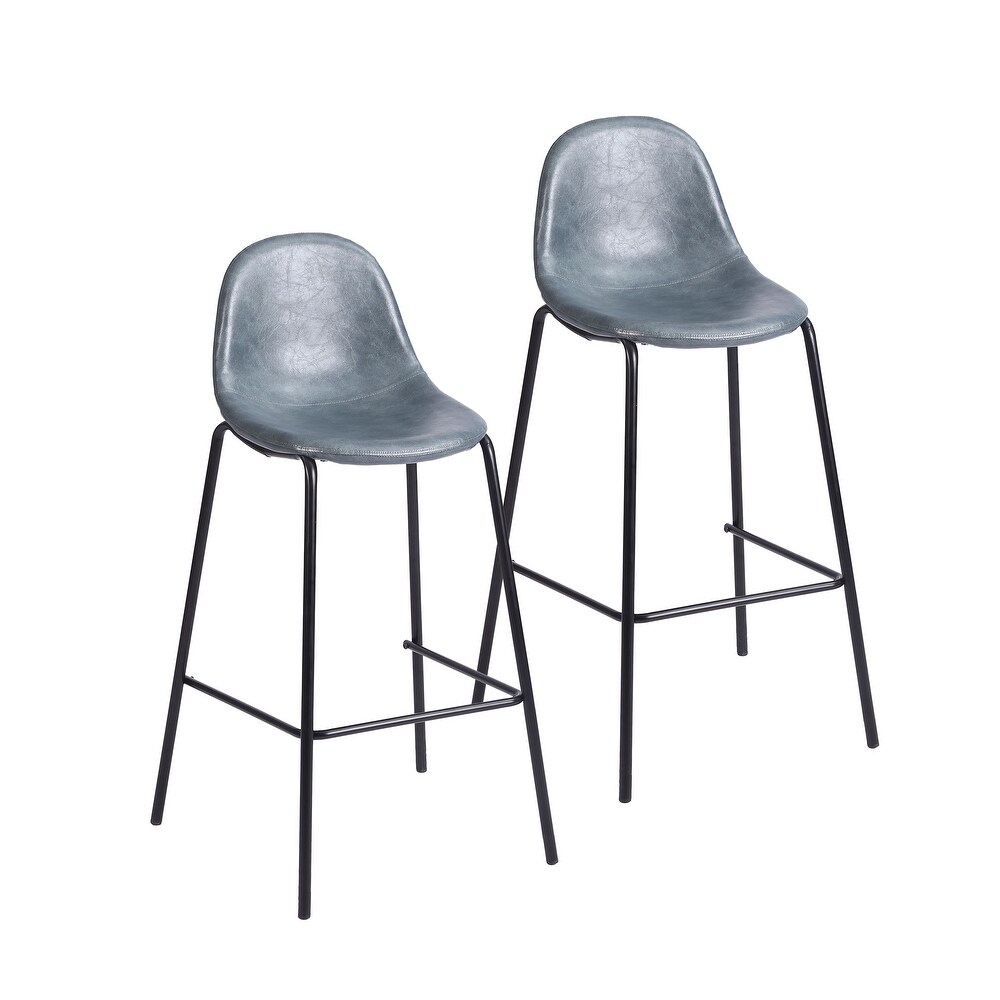 Porthos Home Tuca Bar Stools Set Of 2  PU Leather Upholstery  Iron Legs