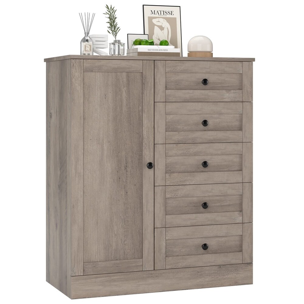 5 Drawer Dresser with Door  Storage Cabinet with Drawers and Shelves  Modern Chest of Drawers Closet Organizers