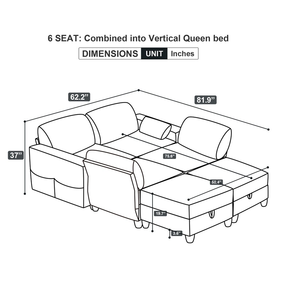 U Shape Convertible Sleeper Sofa Modular Sectional Sofa w/Storage Seat