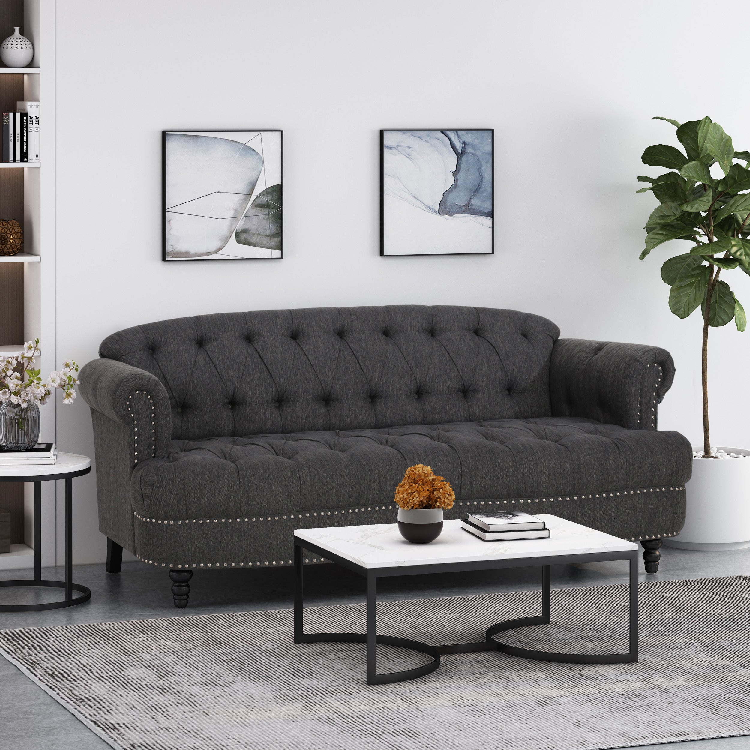 Elspeth Contemporary Deep Tufted Sofa with Nailhead Trim