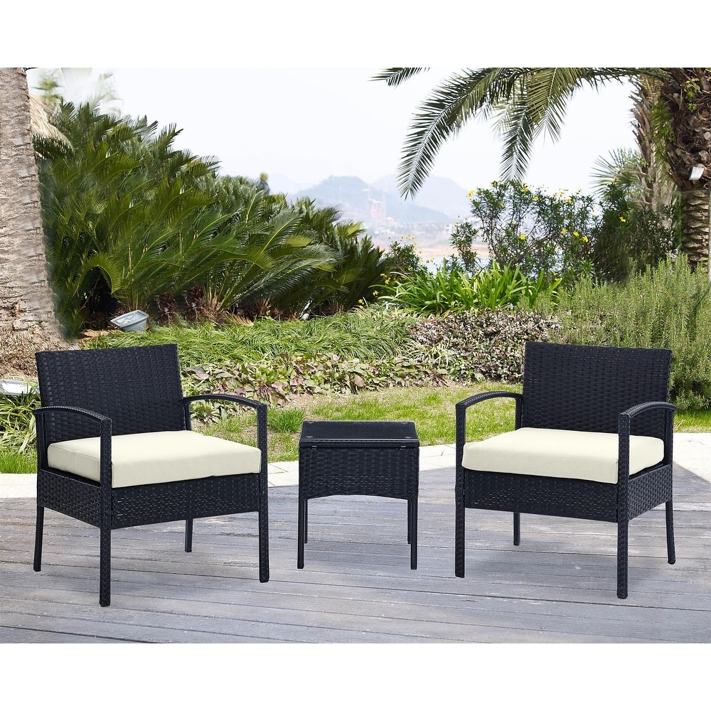 Manhattan Comfort Noli Steel Rattan 3 Piece Patio Conversation Set with Cushions